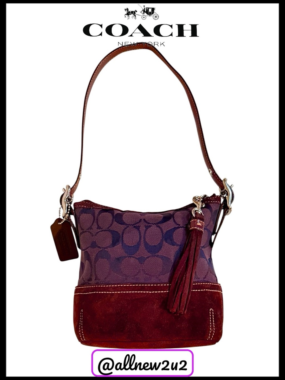 Coach 1523 Signature C Jacquard and Suede Vintage Mini Satchel Purple and Brown